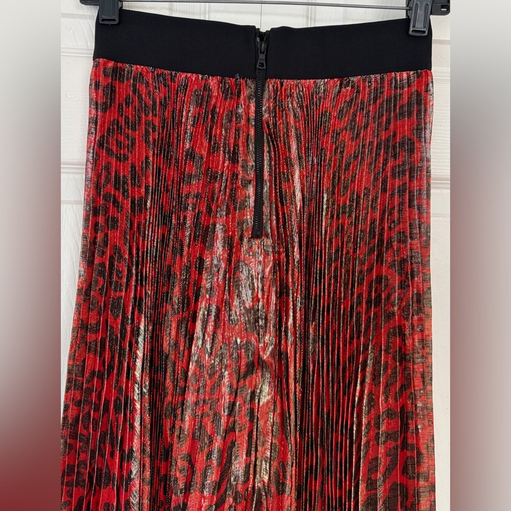 Alice + Olivia Skirt Katz Metallic Leopard Print Pleated Maxi Skirt size 0 - Picture 10 of 16